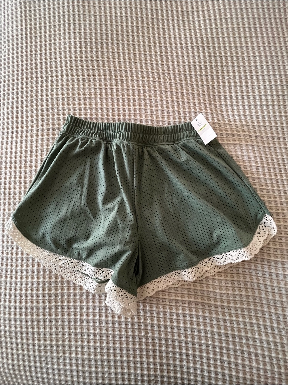 *NEW with tags* Aerie Green Mesh Lounge Shorts with White Lace Trim | size XS